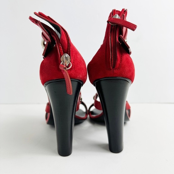 Giuseppe Zanotti For Balmain Red Suede Buckle Strappy Sandals Size 38 - Picture 4 of 14